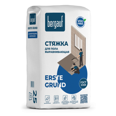 Стяжка для пола BERGAUF Erste Grund выравнивающая армированная 25 кг Стяжка для пола BERGAUF Erste Grund выравнивающая армированная 25 кг